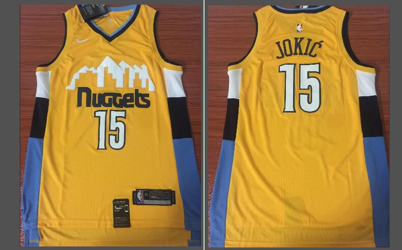 Men Denver Nuggets #15 Jokic Yellow Game Nike NBA Jerseys